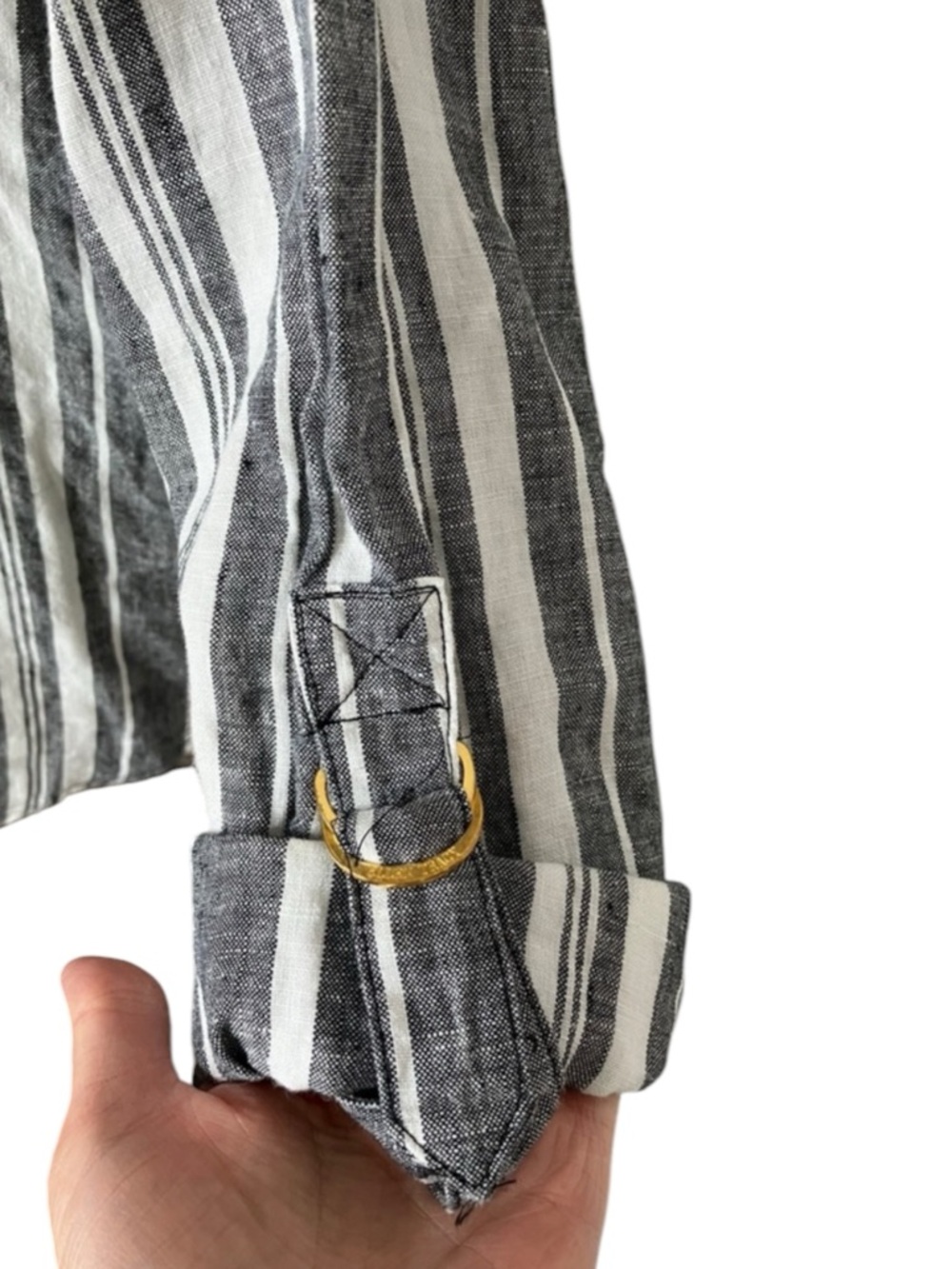 ELLEN TRACY Gray & White Stripe Button-Front Linen Shirt Size Large - Picture 6 of 10